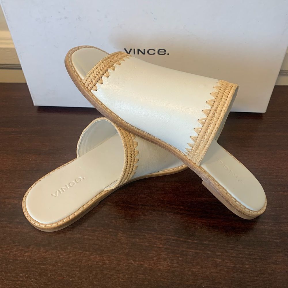 Vince Women’s soft top grain all leather open toe slip-on slide sandal Sz 6, NIB